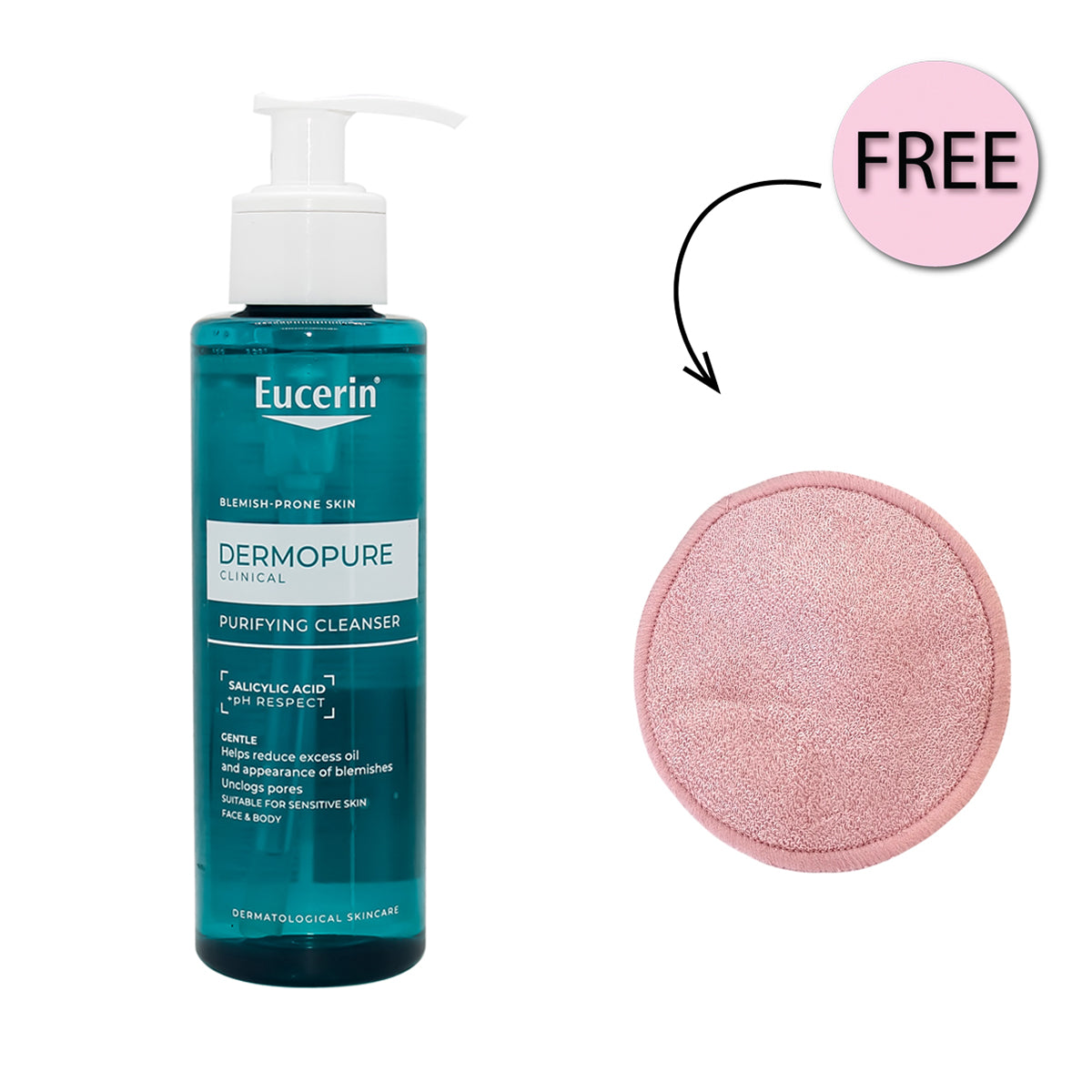 Eucerin Dermopurifyer Oil Control Cleansing Gel 200ml + Free Washable Pads